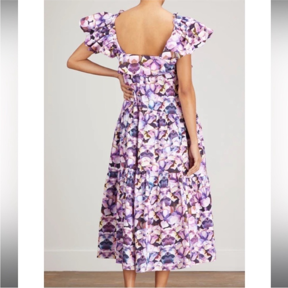 Kika Vargas Cicely Flutter Sleeve Ruffle Purple Watercolor Floral Maxi Dress - Picture 2 of 8